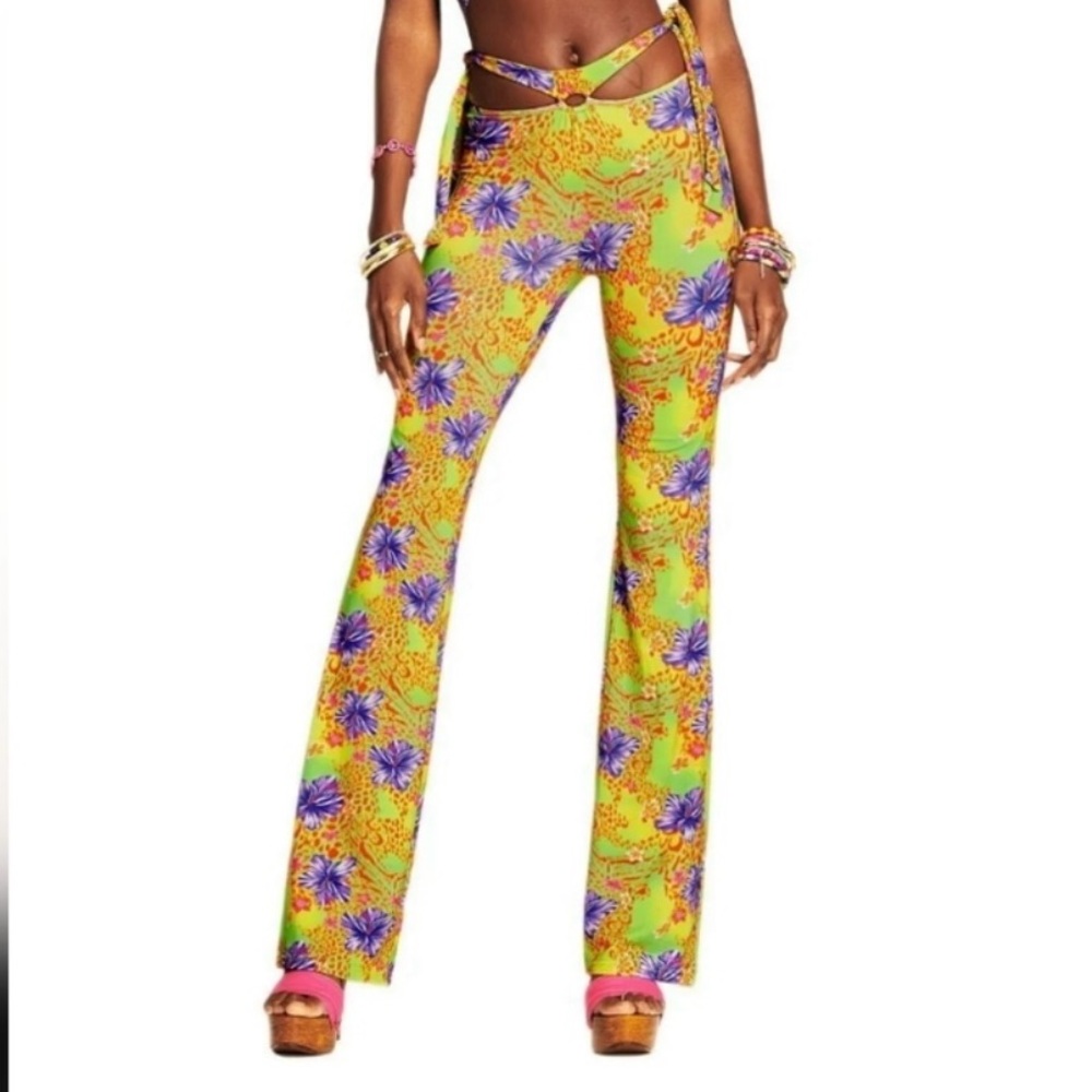 I AM GIA GREEN FLORAL PATTERN PANTS